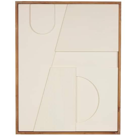 24" x 31" Cream Geometric Dimensional Art Deco Arched Wood Wall Décor with Brown Frame